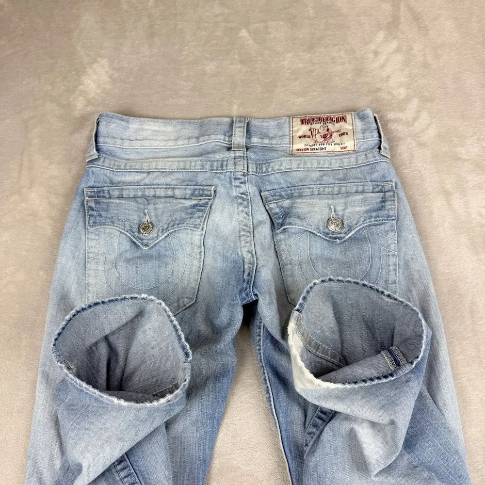True Religion Straight Leg Jeans Men 30 (32x32.5) Blue Thrashed Grunge Steet Y2K